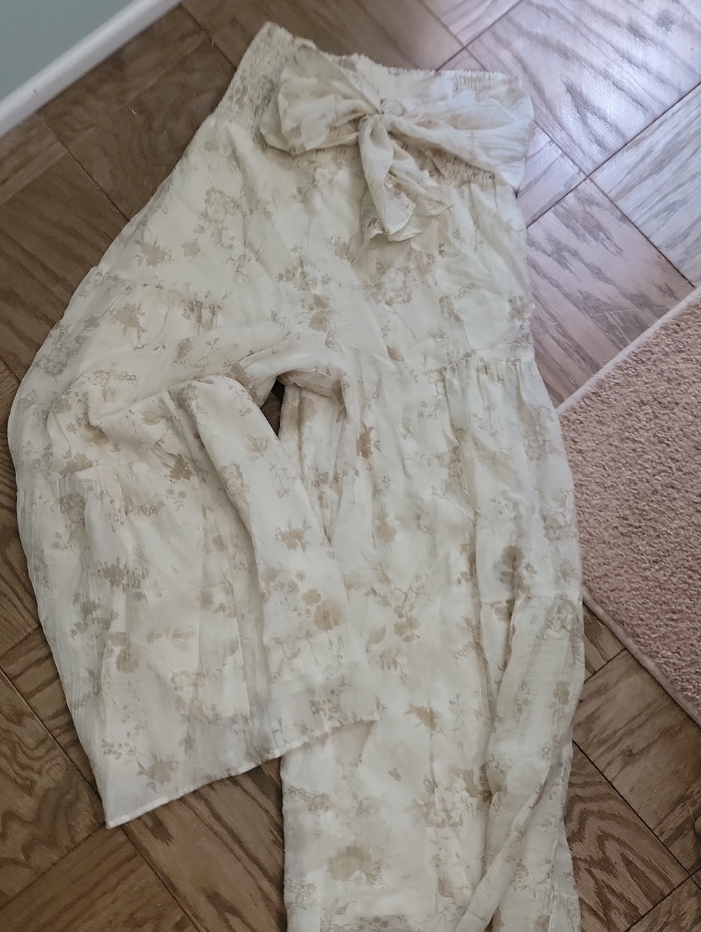 HYFVE Cream Floral Wide-Leg Jumpsuit with Smocked Top and Bow
